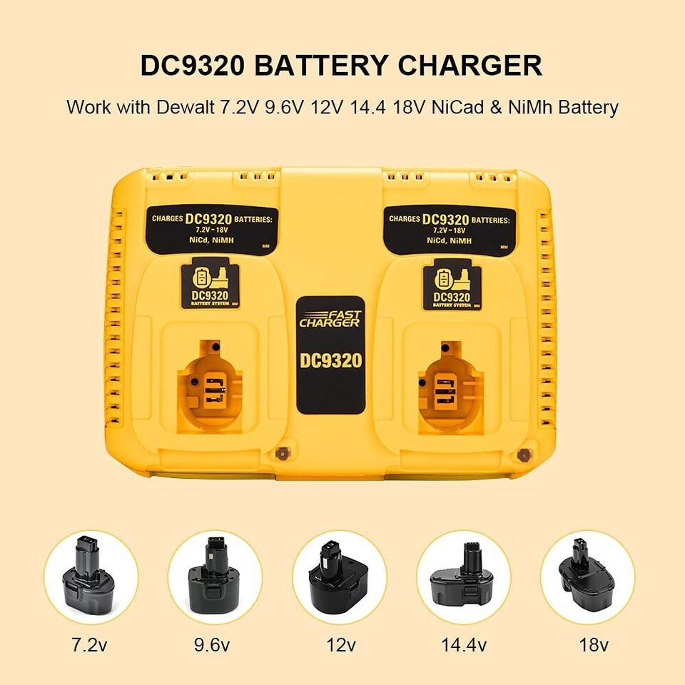 DC9320 Dual Charger for Dewalt 18V 12V 14.4V 9.6V battery