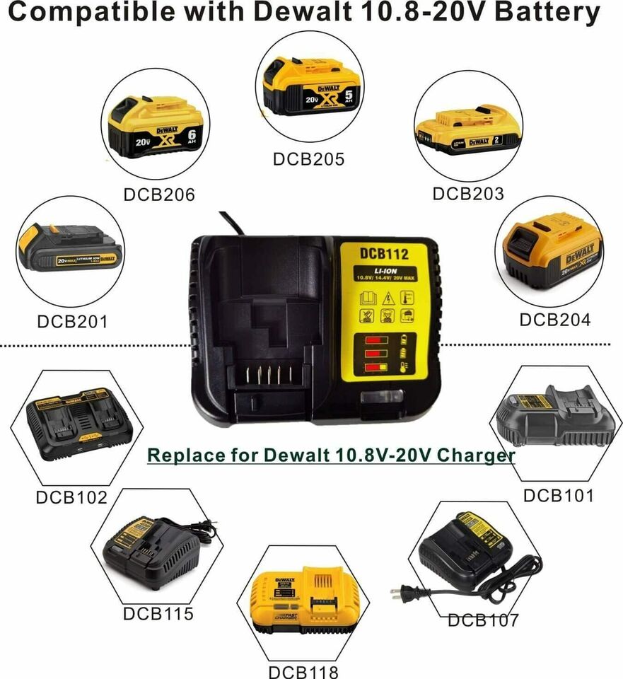 DCB112 DCB107 DCB105 Charger for Dewalt 20V 12V Li-ion Battery