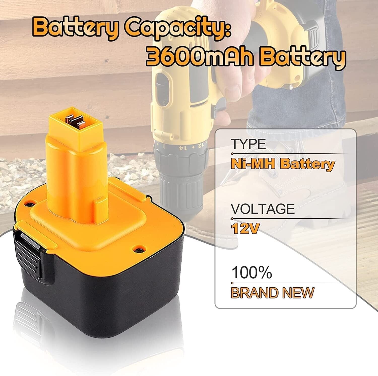 2X Batterie Powayup 12V 3.6Ah Remplacement Dewalt DW9071 DW9072 DC9071 - Lot De 2