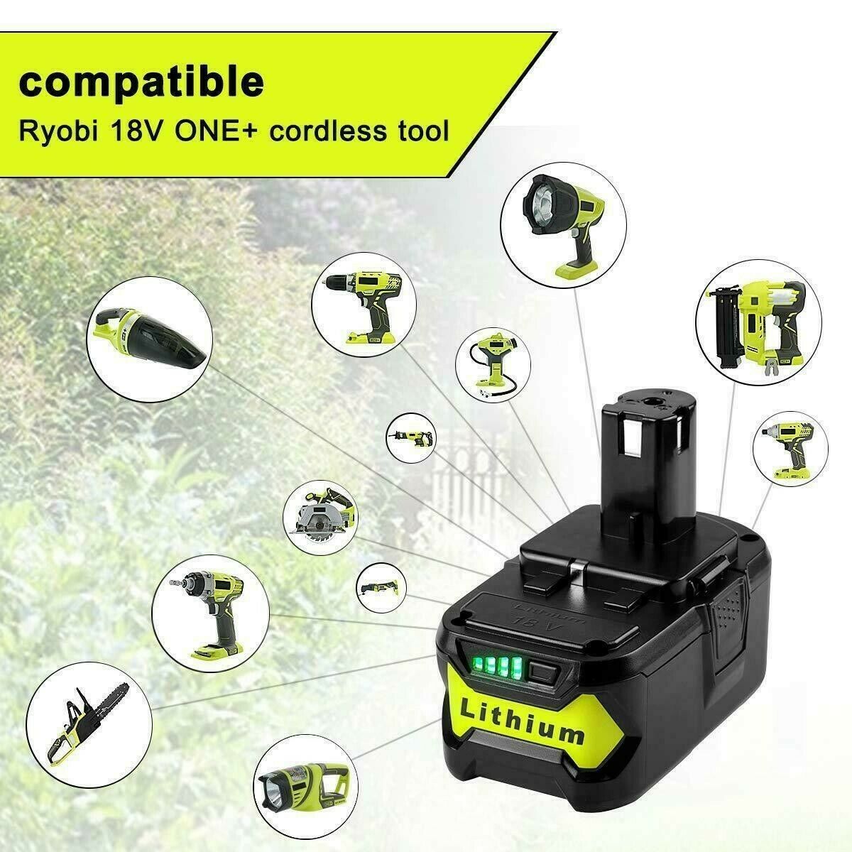 18V Battery for Ryobi P203 P204 P206 P2102 P2603 P271